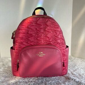 Coach C4094 Court Backpack with Ruching Nylon & Pebble Leather Confetti Pink